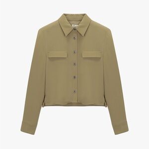 IT MICHAA Tan Beige Long Sleeve Button Down Cropped Shirt Sz Small